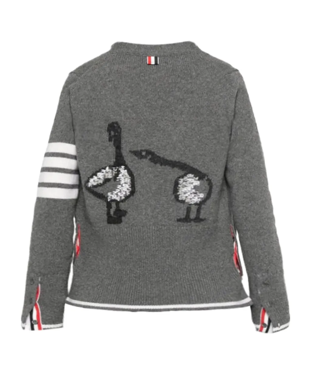 Geese-Intarsia 4 Bar Stripes Cardigan