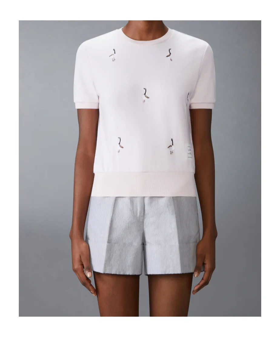 Geese-Embroidered Cotton T-Shirt