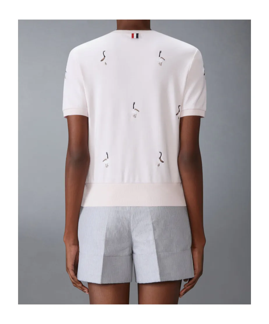 Geese-Embroidered Cotton T-Shirt
