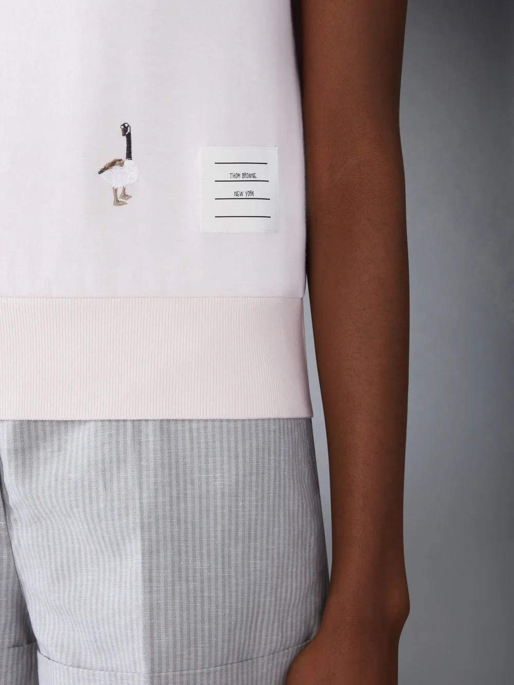 Geese-Embroidered Cotton T-Shirt