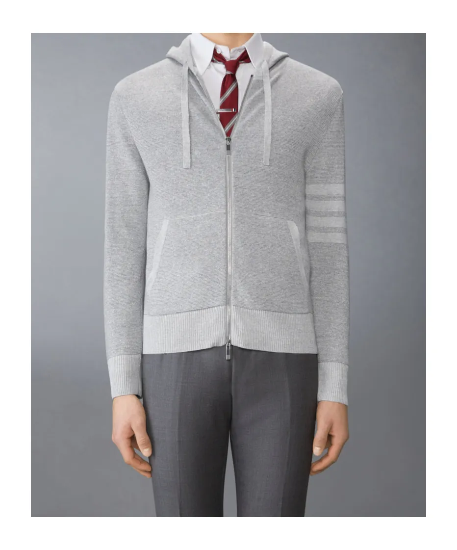 Textured Striped Stitch 4-Bar Relaxed Fit Hoodie