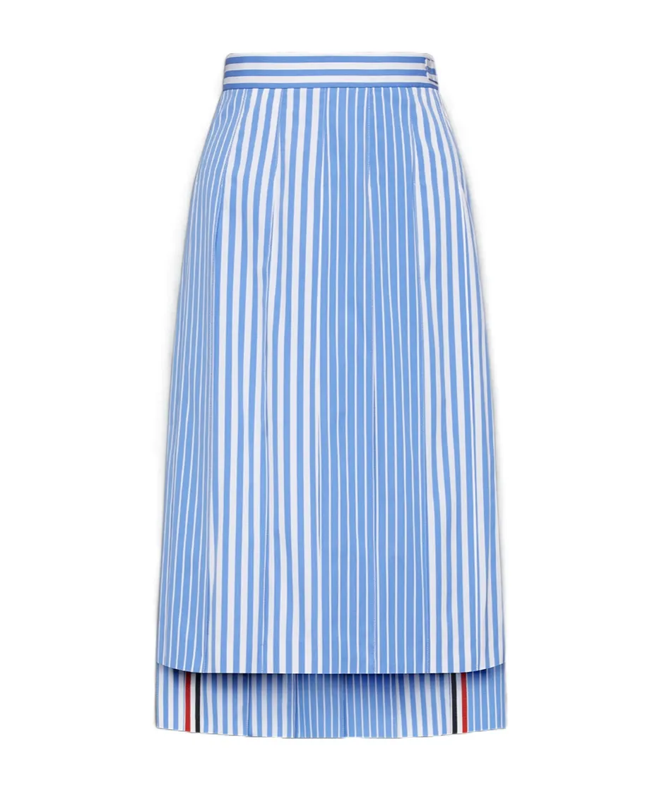 Pleated Striped Midi Skirt