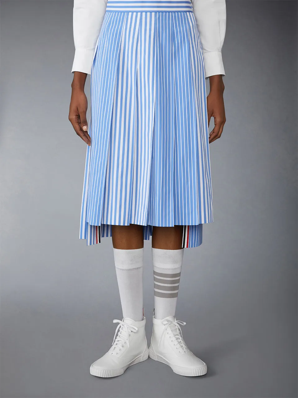 Pleated Striped Midi Skirt