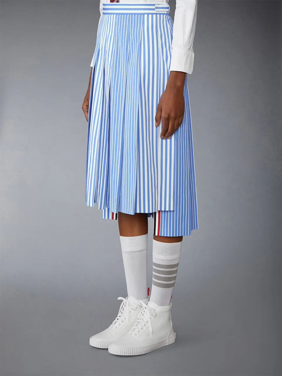 Pleated Striped Midi Skirt
