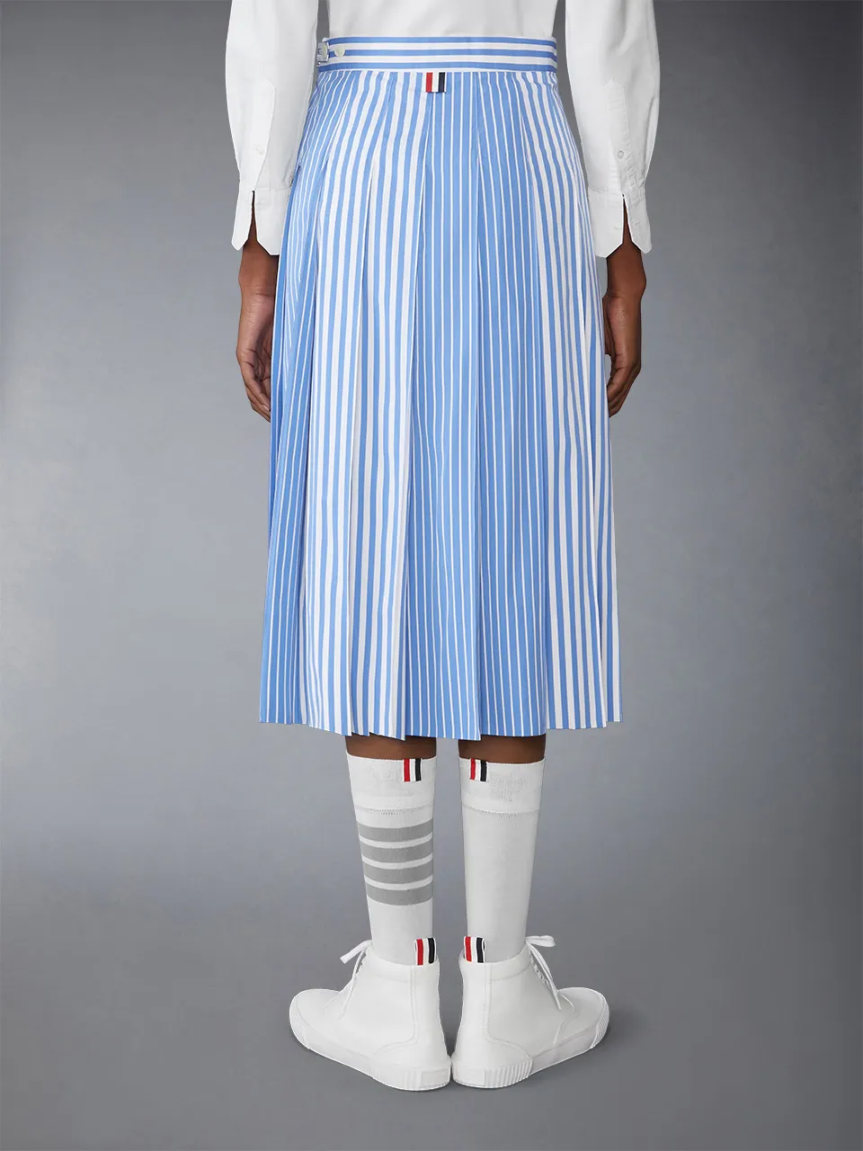 Pleated Striped Midi Skirt
