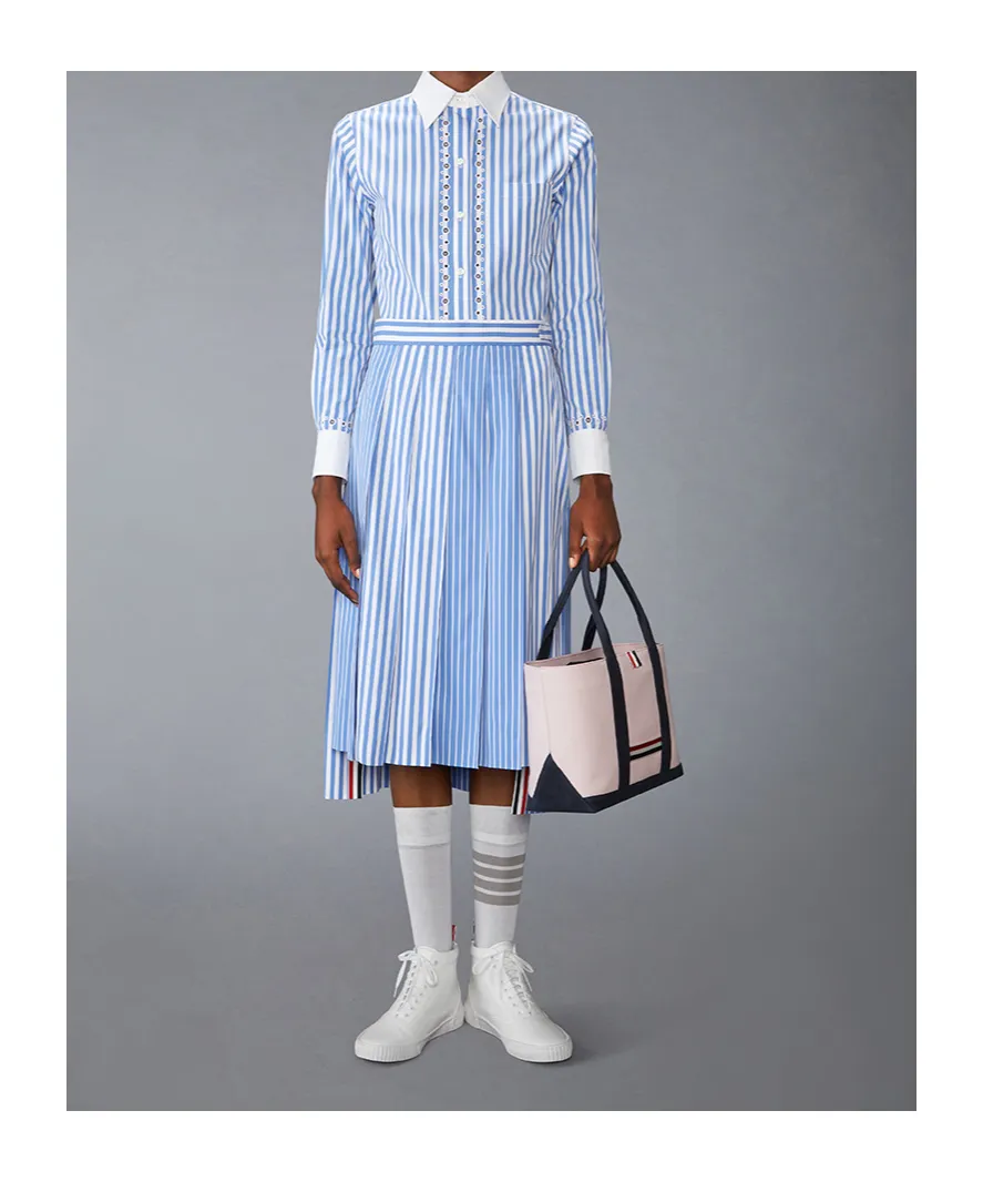 Pleated Striped Midi Skirt
