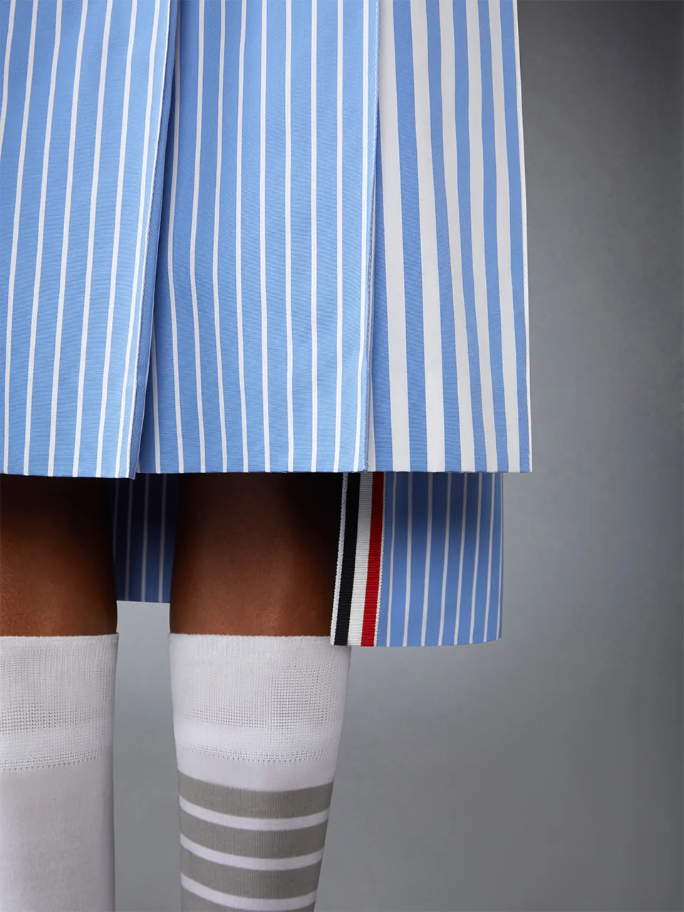 Pleated Striped Midi Skirt