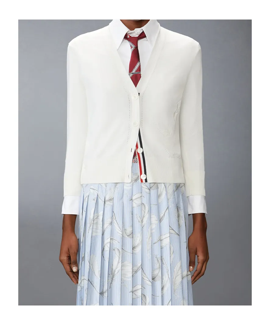 Feather-Intarsia Cotton Cardigan
