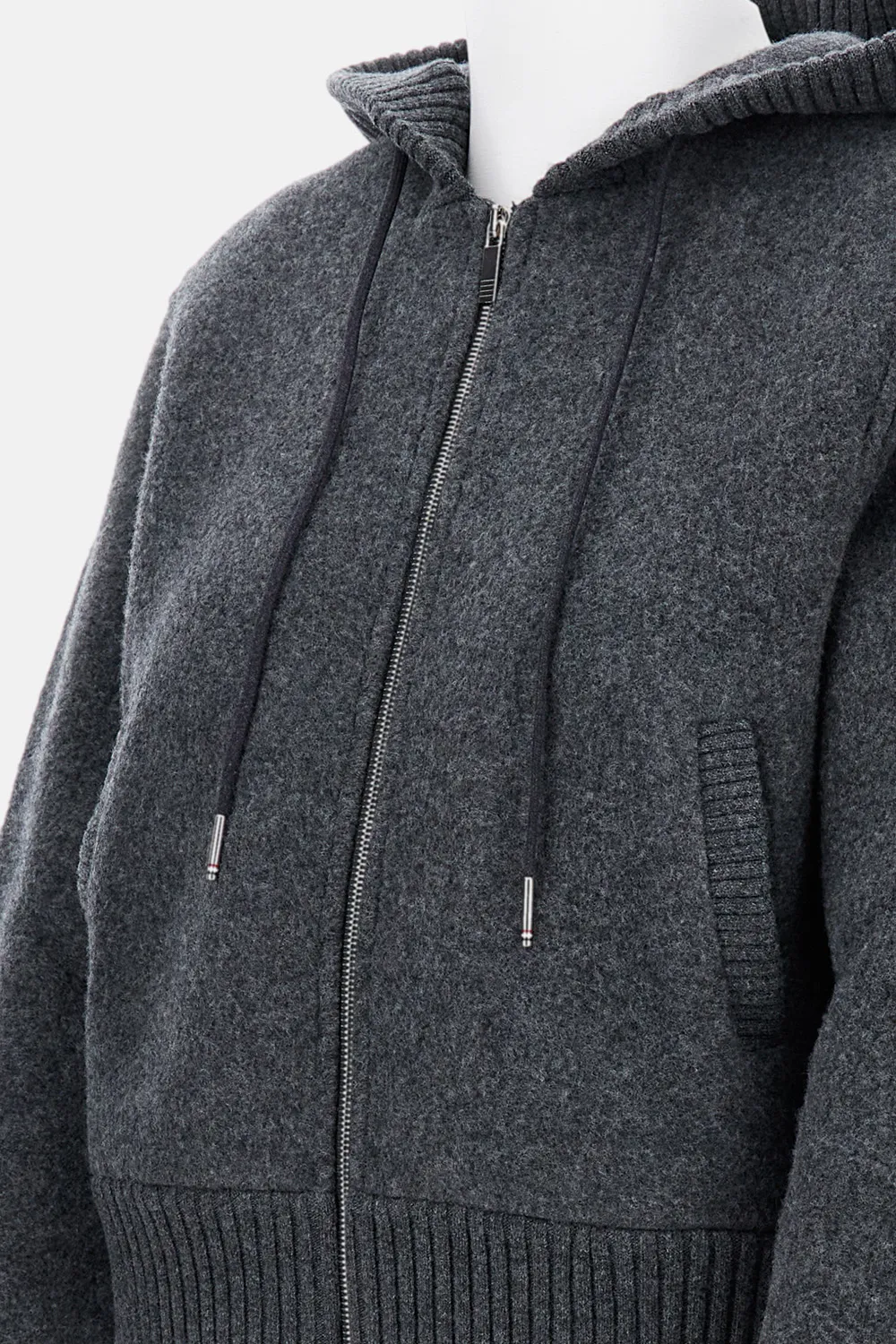 Zip-Up Drawstring Knitted Hoodie