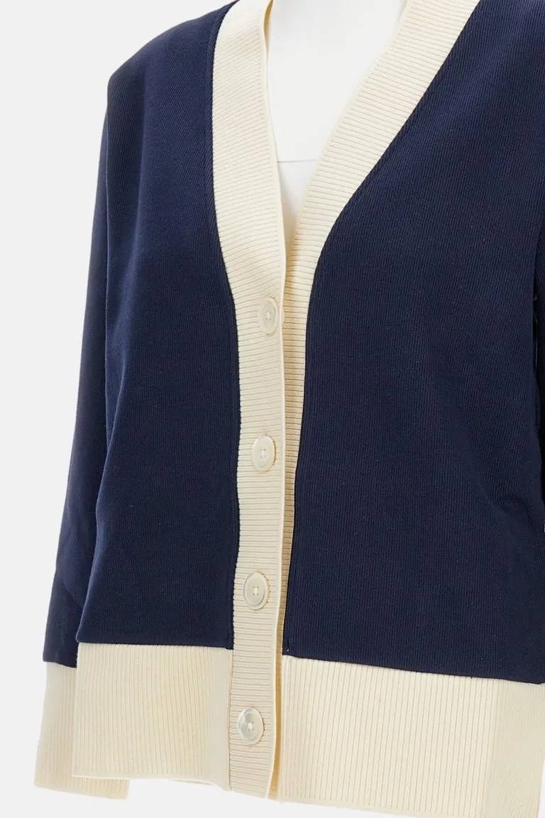 Contrasting-Trim V-Neck Cardigan