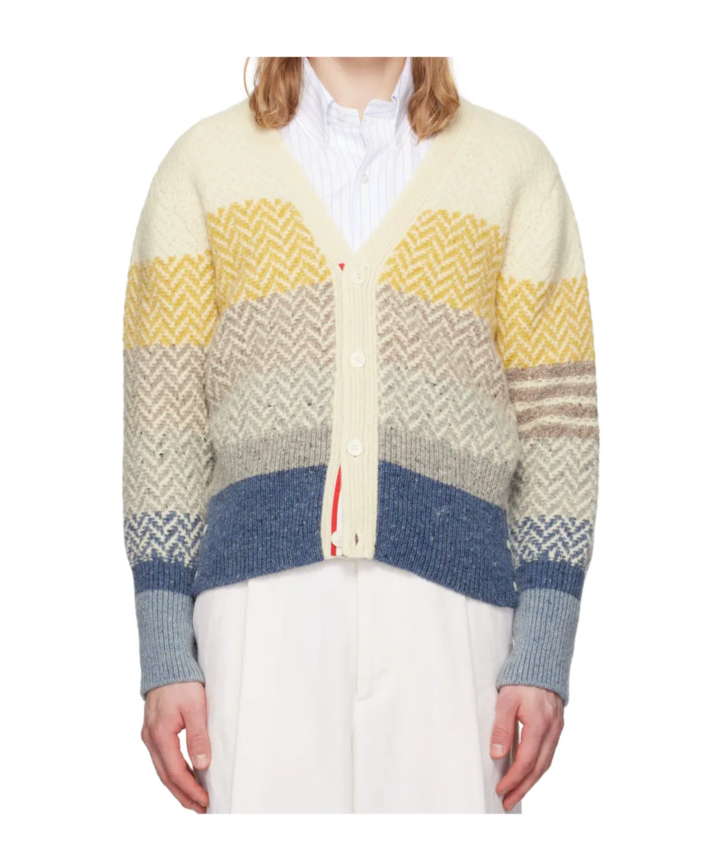 Stripe-Jacquard V-Neck Cardigan