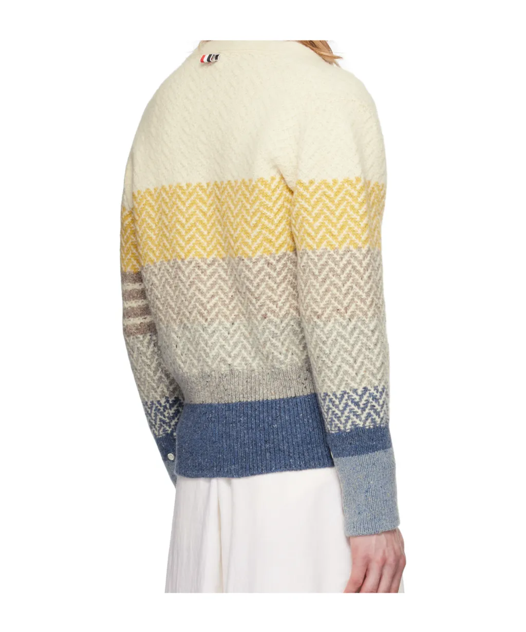 Stripe-Jacquard V-Neck Cardigan