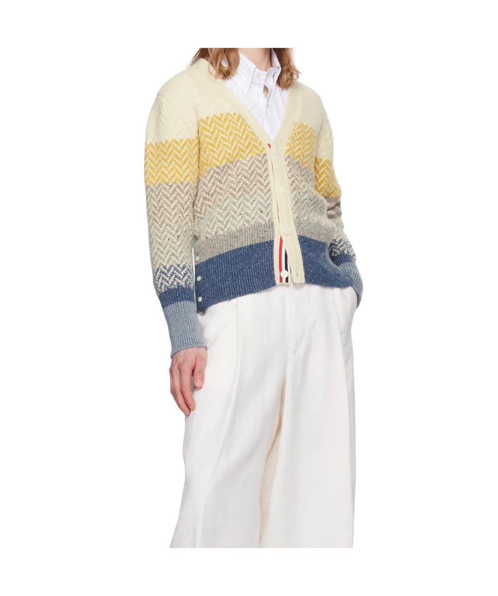 Stripe-Jacquard V-Neck Cardigan