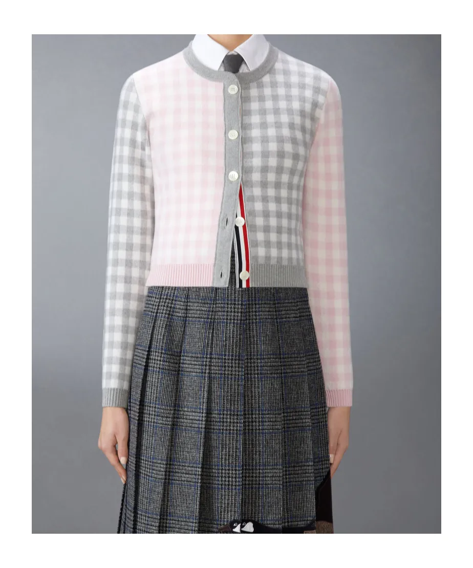 Gingham-Check Wool Cardigan