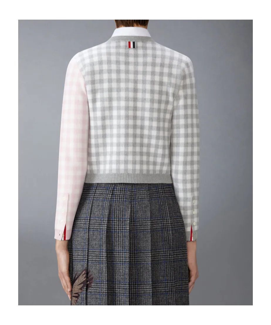 Gingham-Check Wool Cardigan