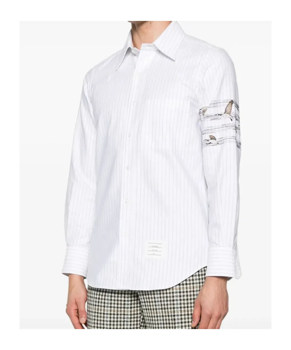 Motif Embroidered Striped Shirt