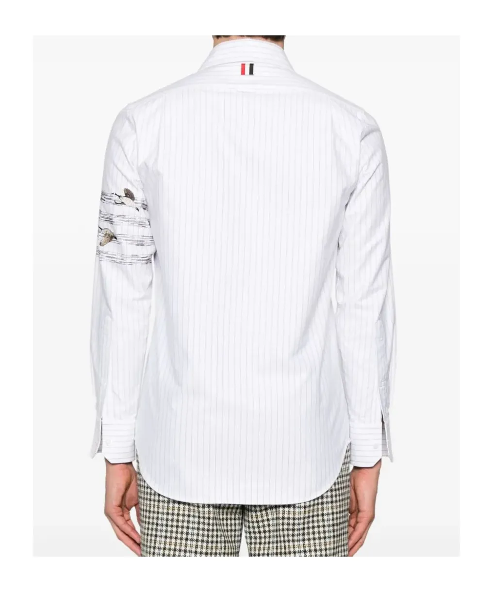 Motif Embroidered Striped Shirt