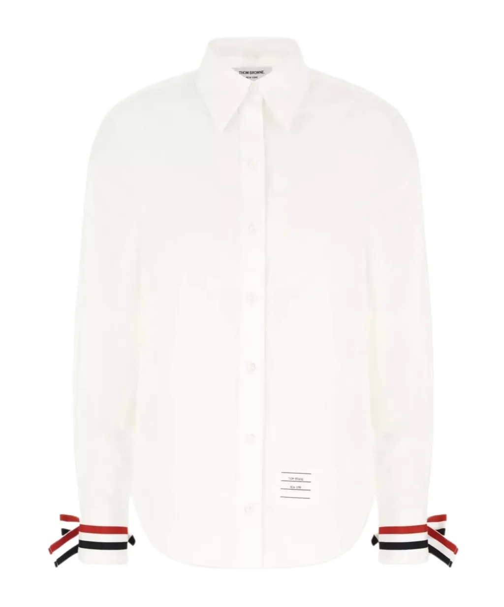 Ribbon-Cuff Cotton Shirt