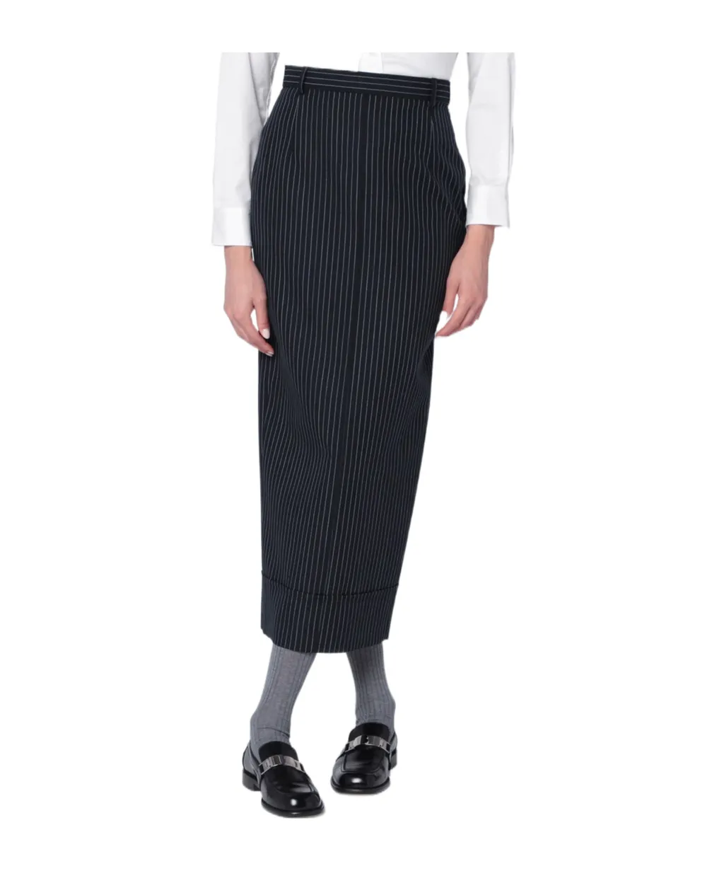 Pinstriped Pencil Midi Skirt