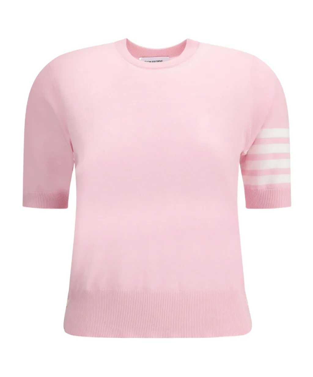 4 Bar Sheer Sleeved Fine-Knitted T-Shirt