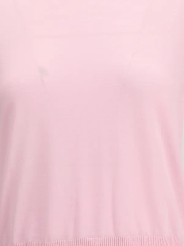 4 Bar Sheer Sleeved Fine-Knitted T-Shirt