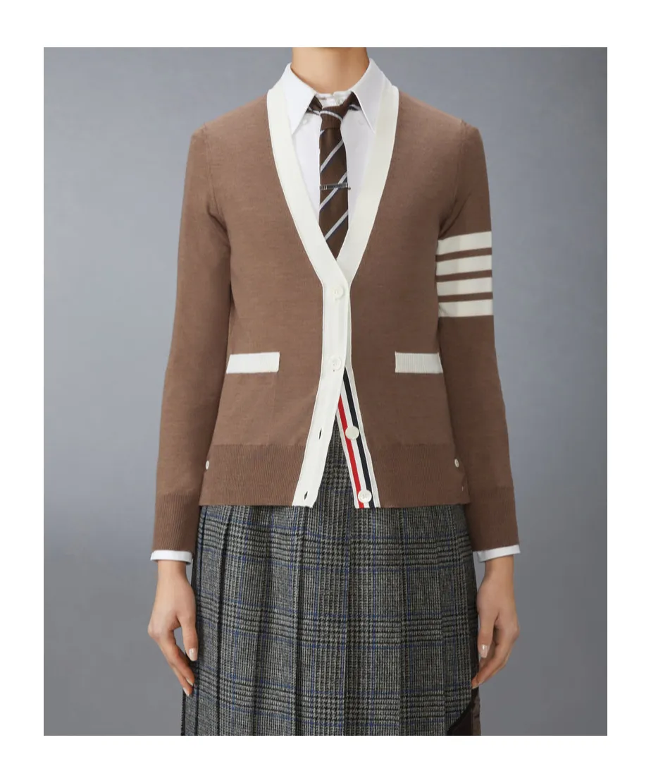 4-Bar Striped V-Neck Cardigan