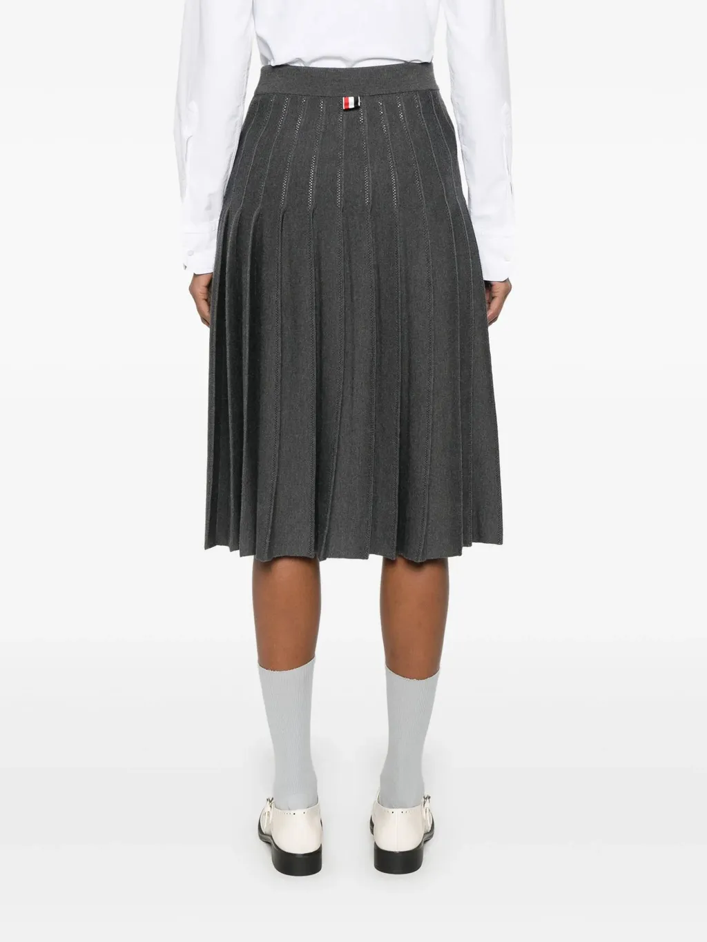 Pleated Pointelle Midi Skirt