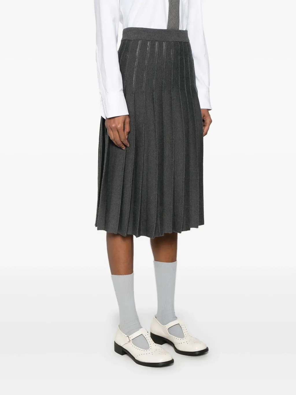 Pleated Pointelle Midi Skirt