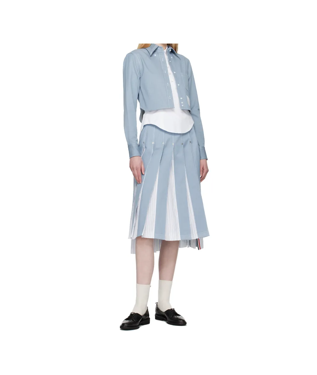 Denim Combo Dropped Back Pleated Skirt