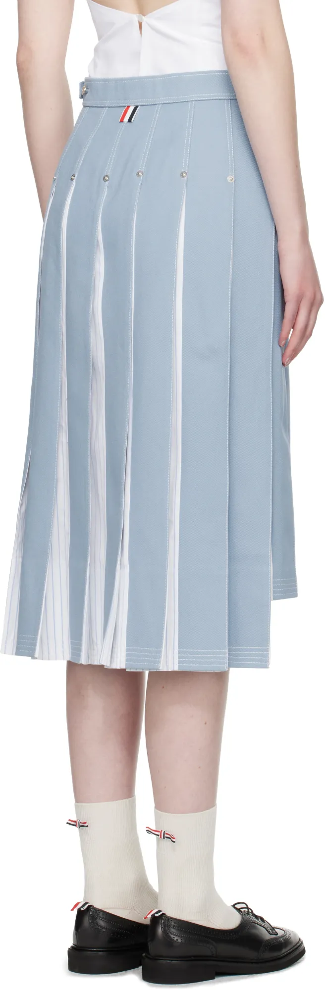 Denim Combo Dropped Back Pleated Skirt