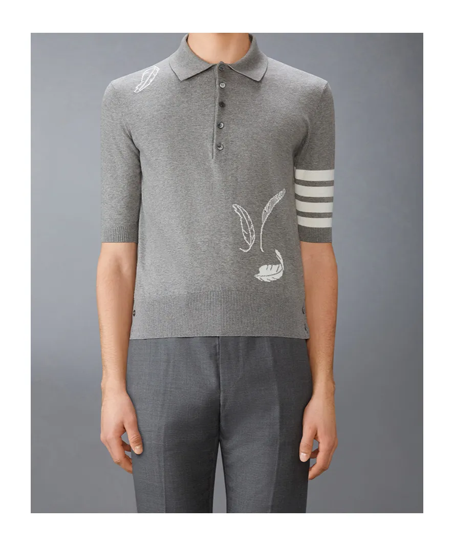 Feather-Intarsia Cotton Polo Shirt