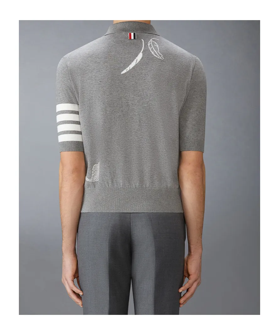 Feather-Intarsia Cotton Polo Shirt