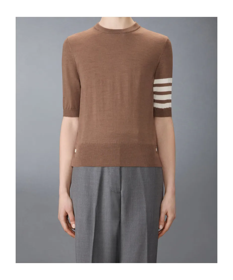 4 Bar Sleeved Fine-Knitted T-Shirt