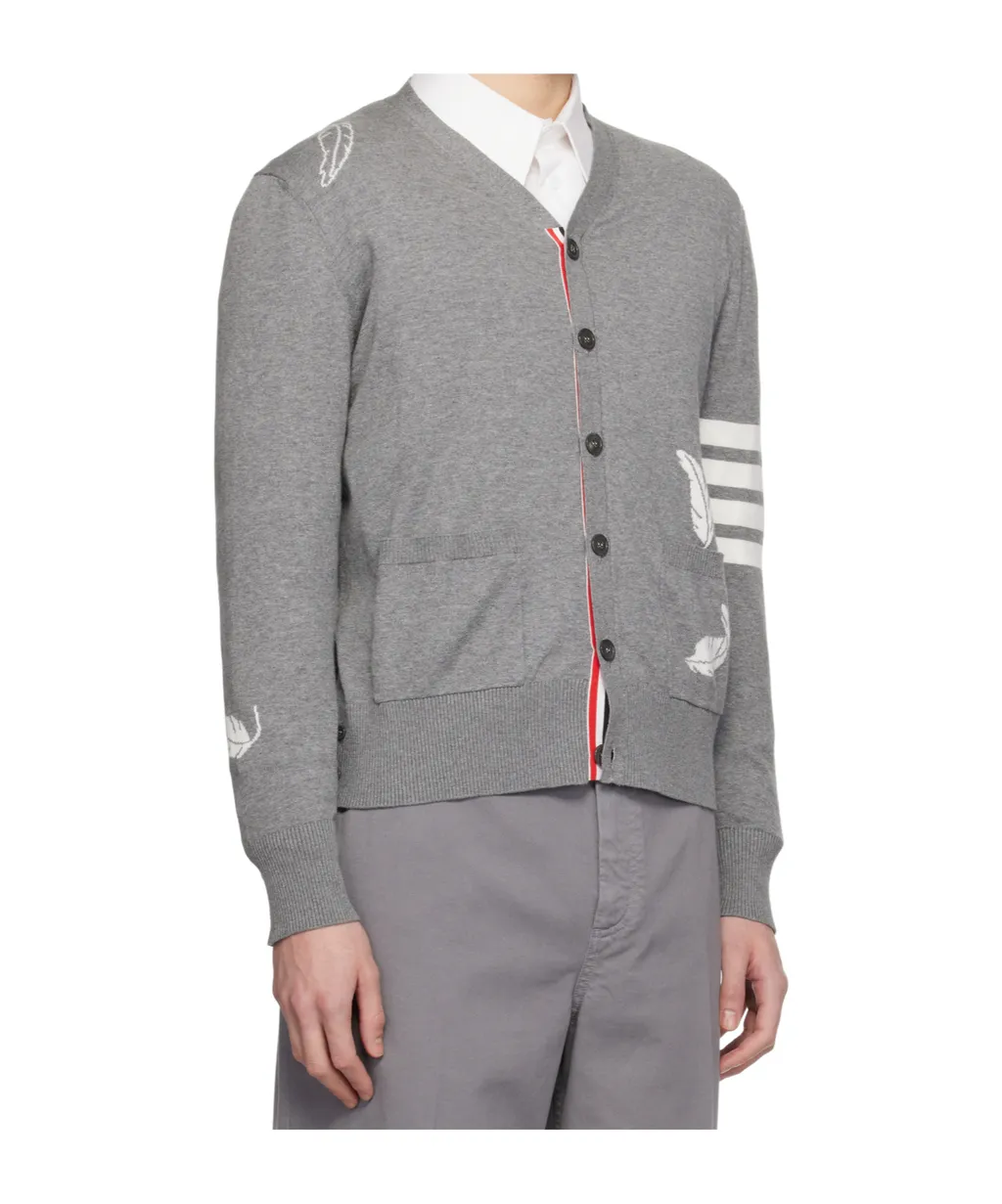 Feather Intarsia 4-Bar Cardigan
