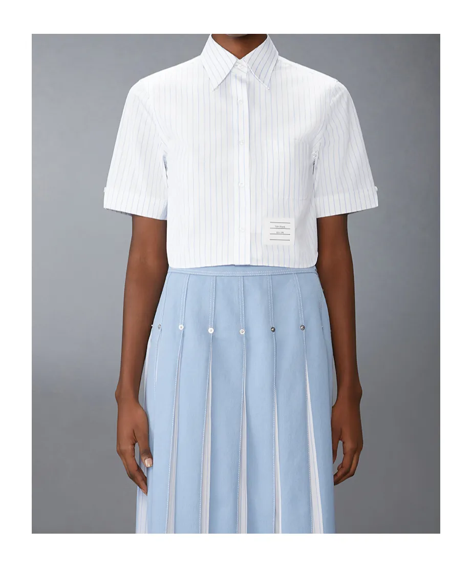 Pinstripe Poplin Cropped Short Sleeve Shirt