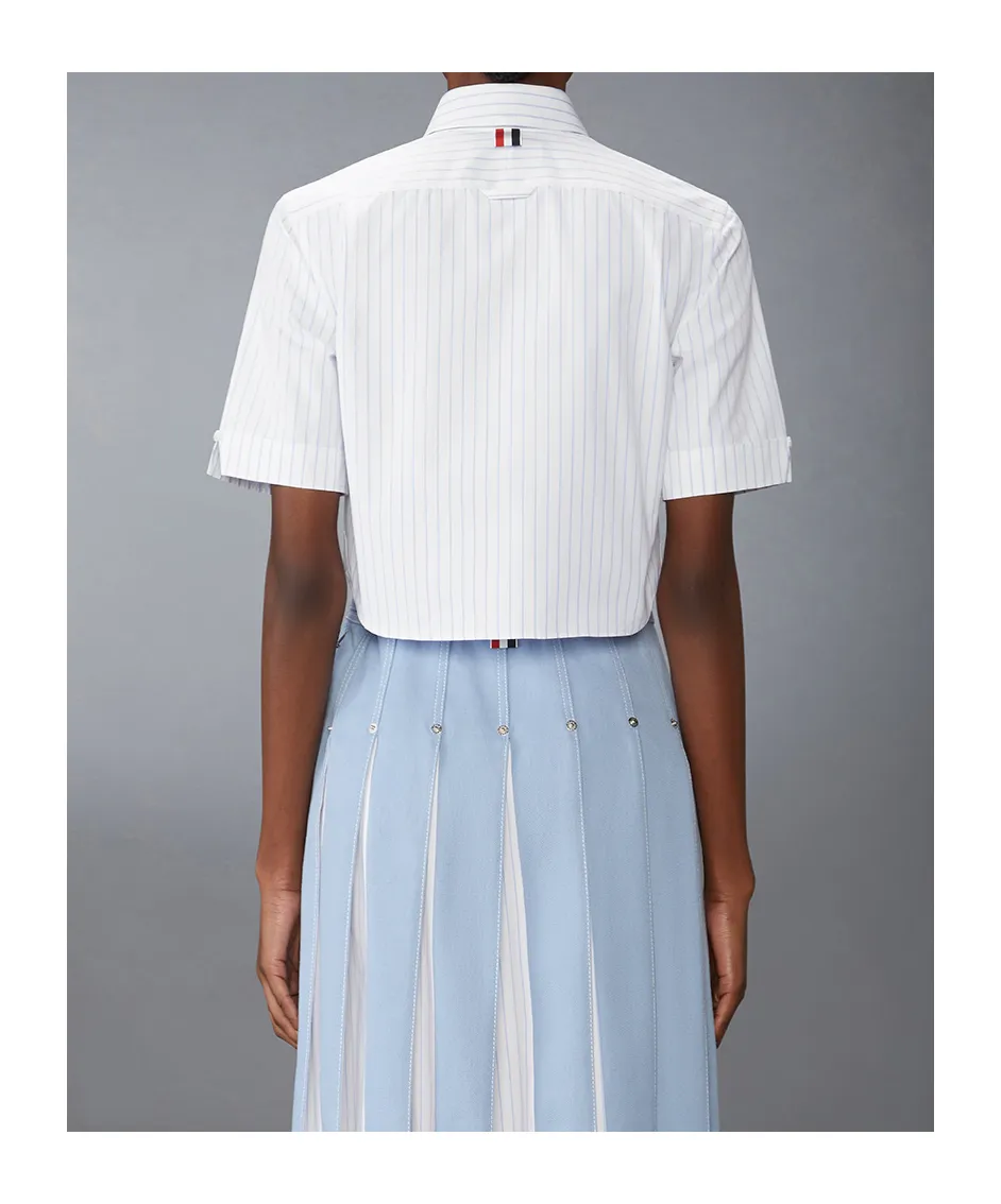 Pinstripe Poplin Cropped Short Sleeve Shirt