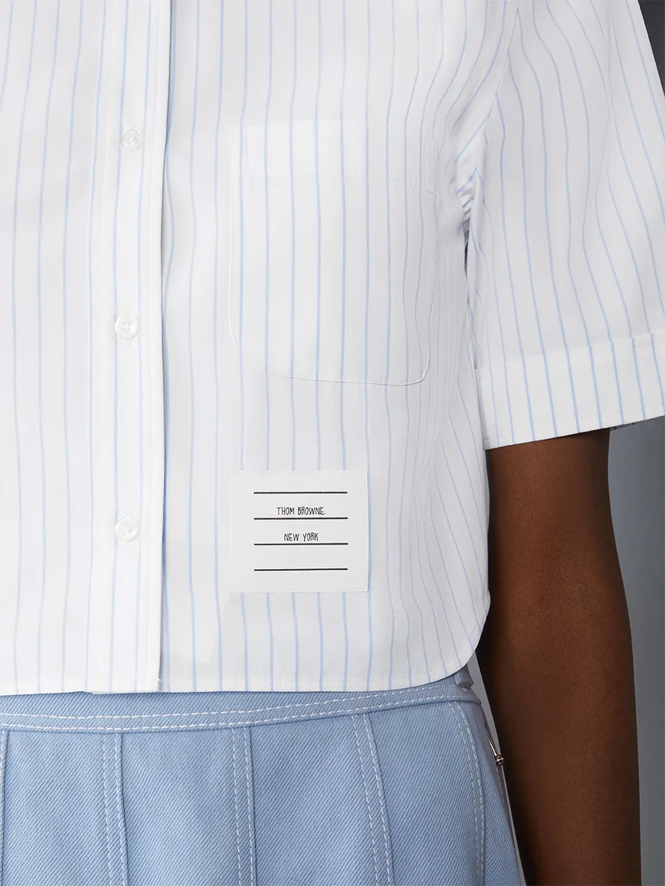 Pinstripe Poplin Cropped Short Sleeve Shirt