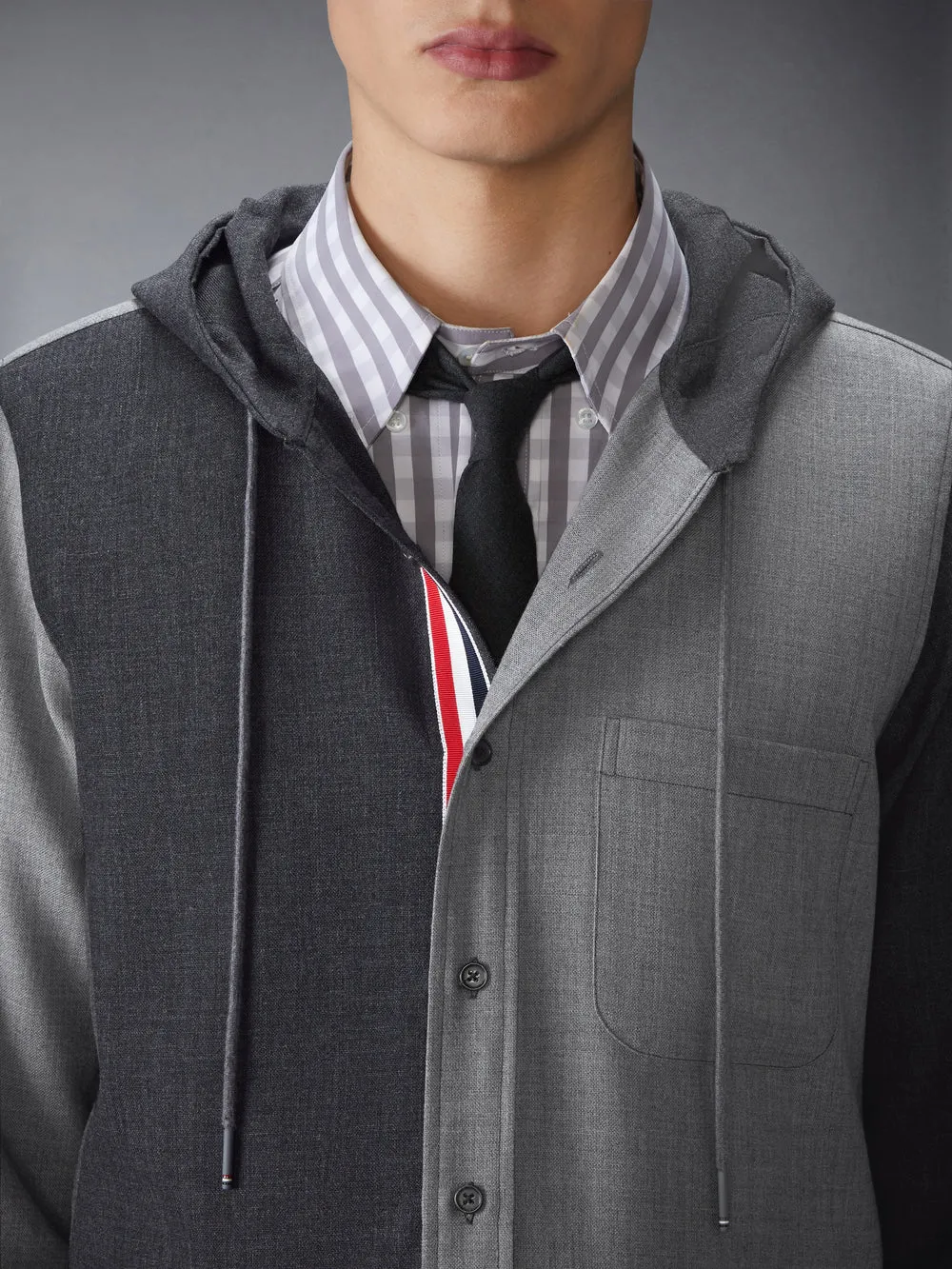 Rwb-Striped Drawstring Hooded Shirt