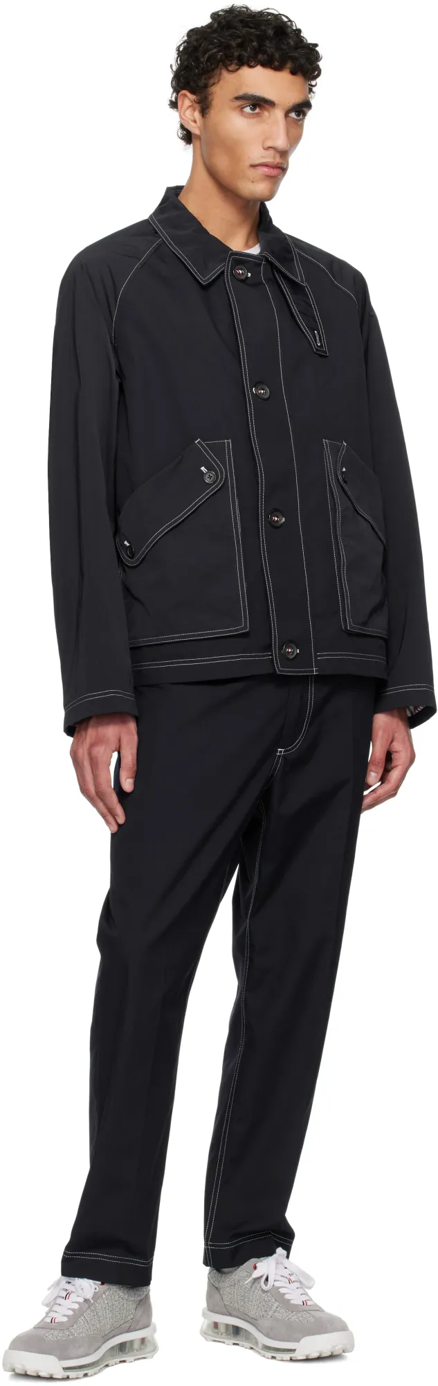 Contrast-Stitching Raglan Jacket