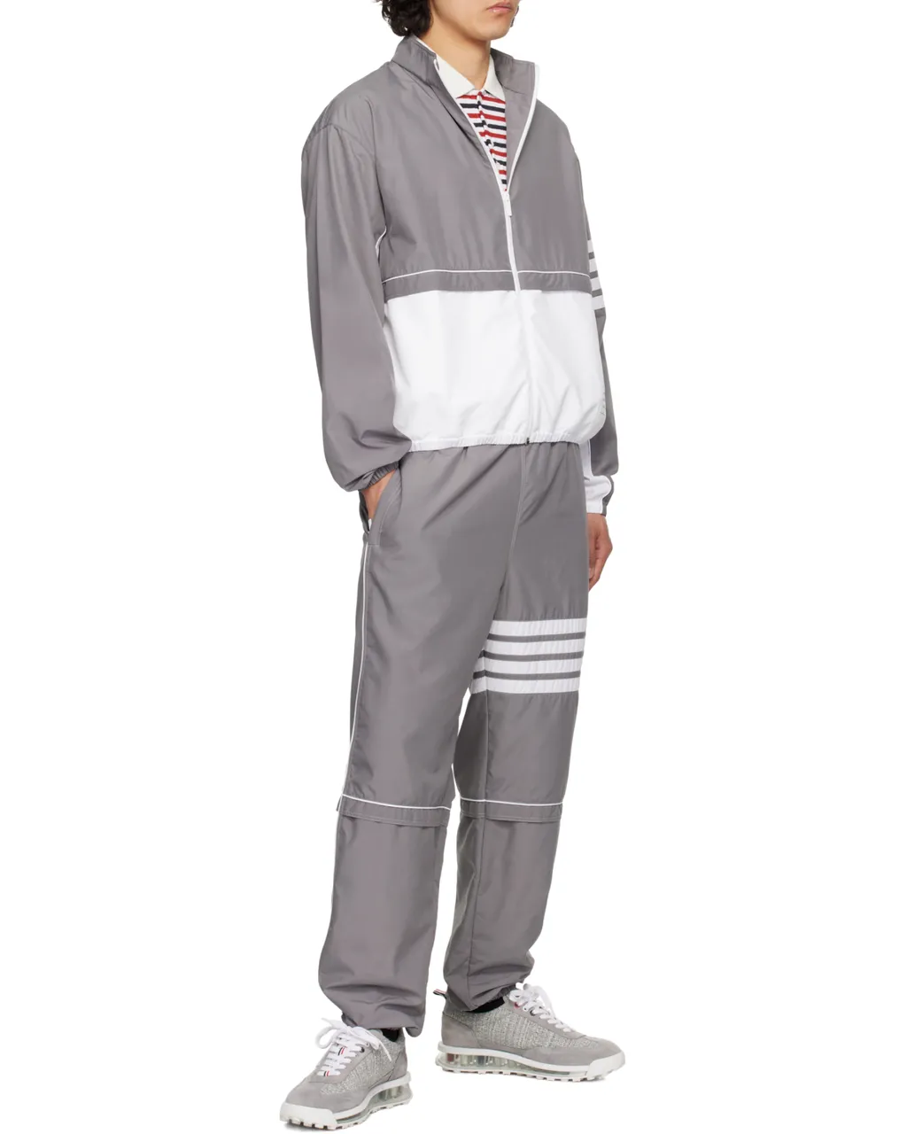 4-Bar Stripe Detailed Zipped Windbreaker