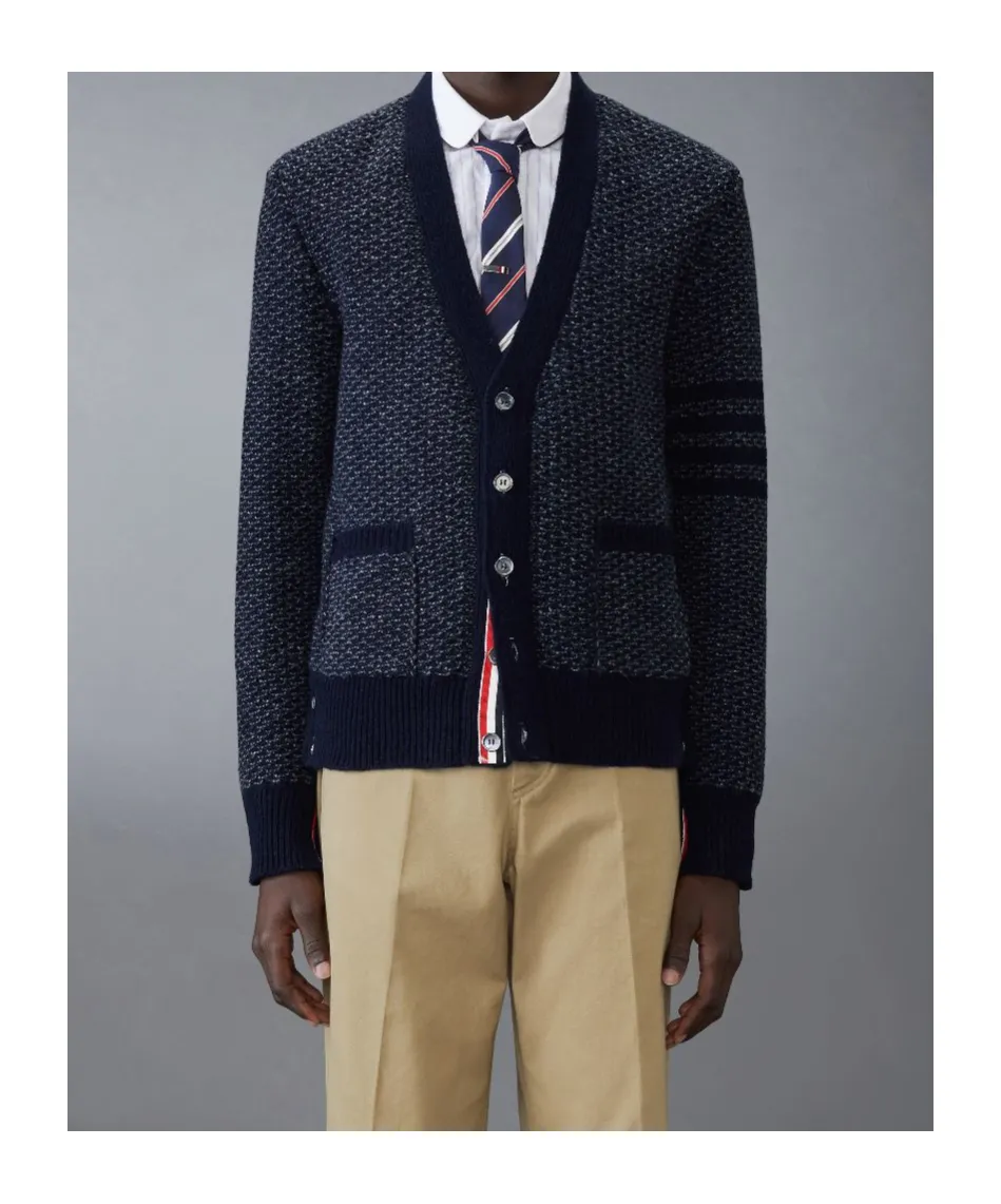 4-Bar Textured-Knit Cardigan