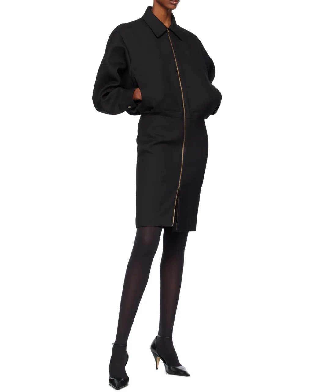 Mave Zip-Front Balloon-Sleeve Dress
