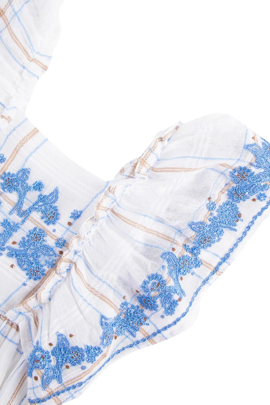 Floral-Embroidered Checked Flared Dress