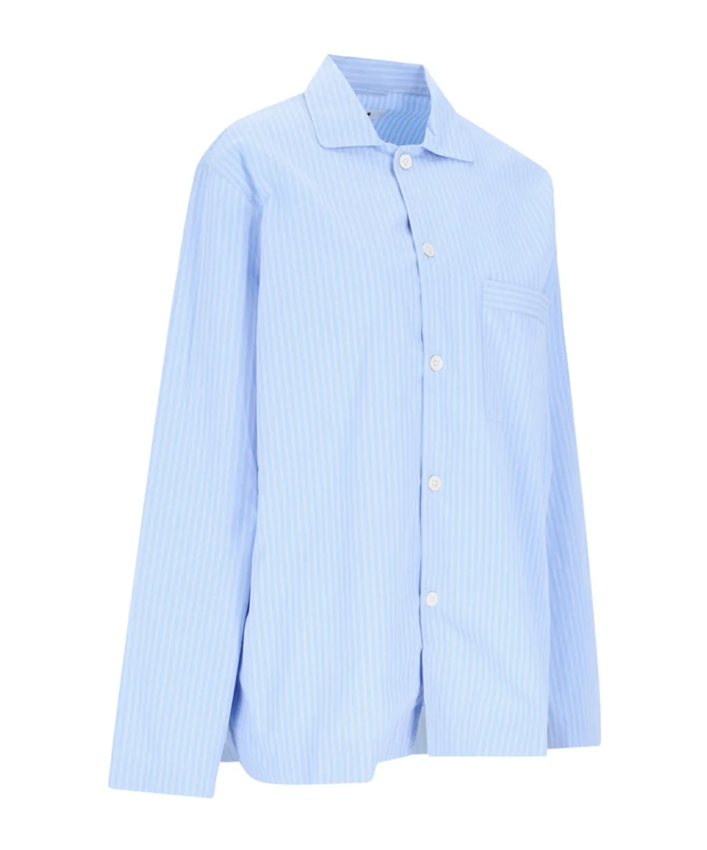 Long Sleeved Pinstriped Poplin Pajama Shirt