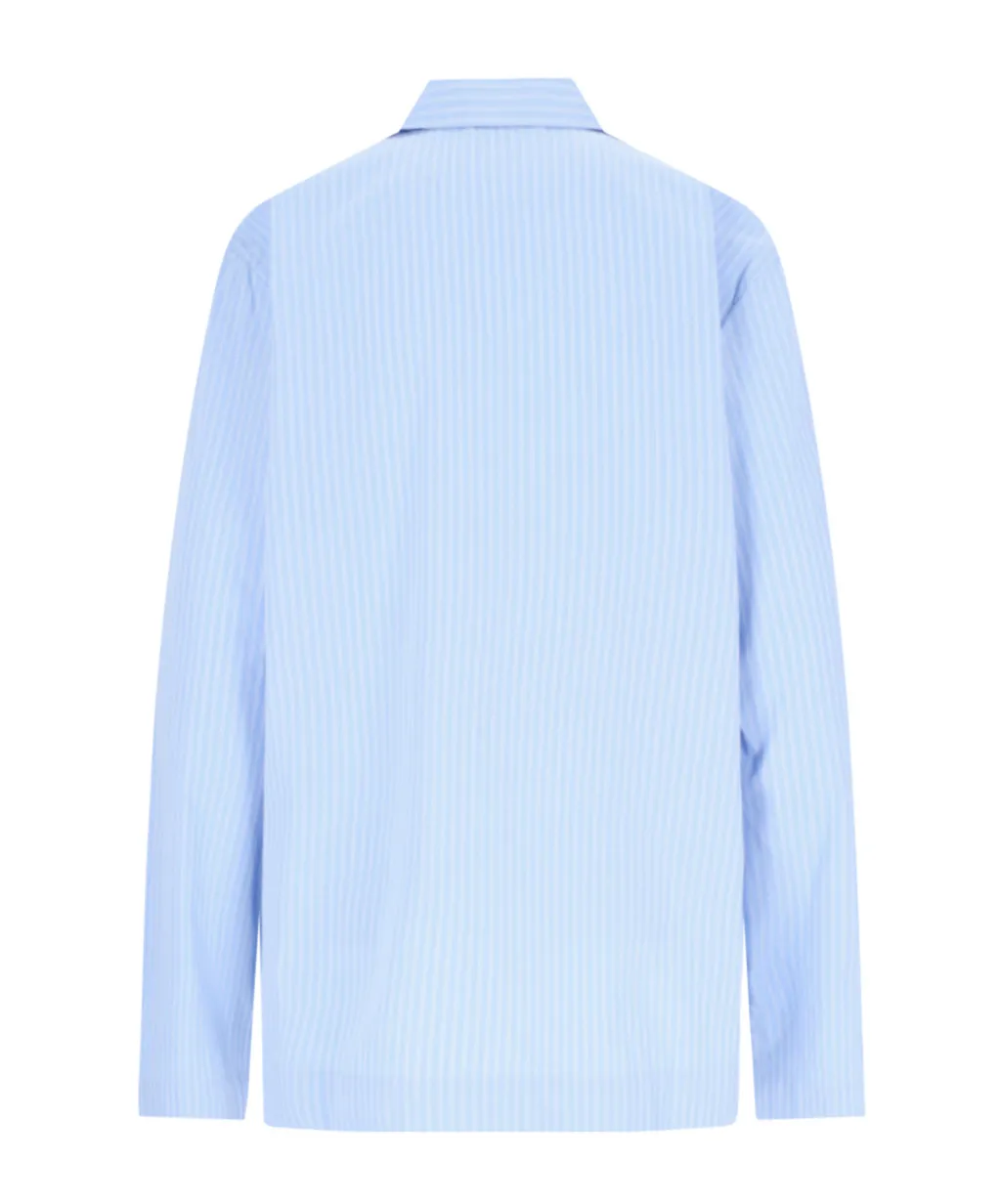 Long Sleeved Pinstriped Poplin Pajama Shirt