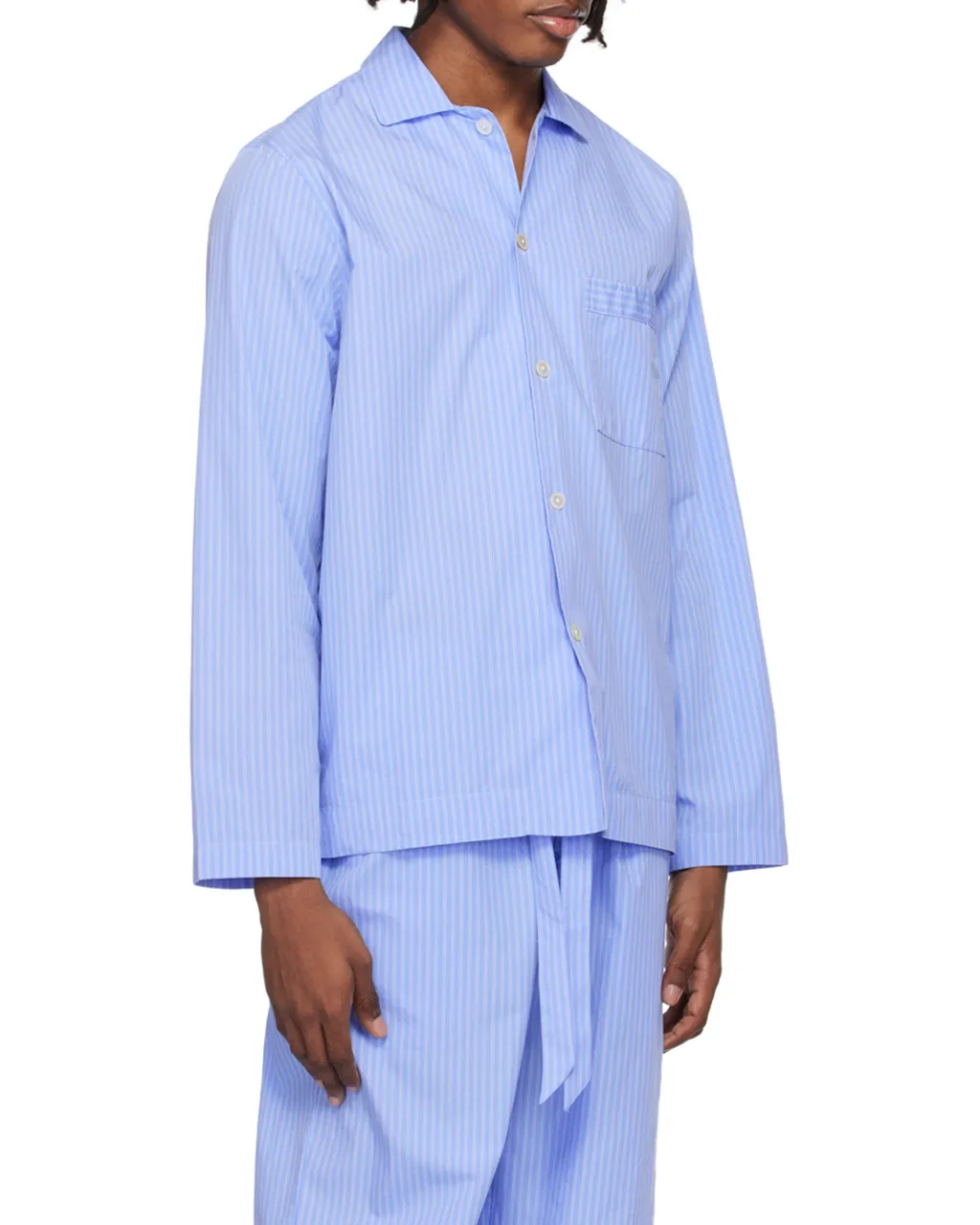 Long Sleeved Pinstriped Poplin Pajama Shirt