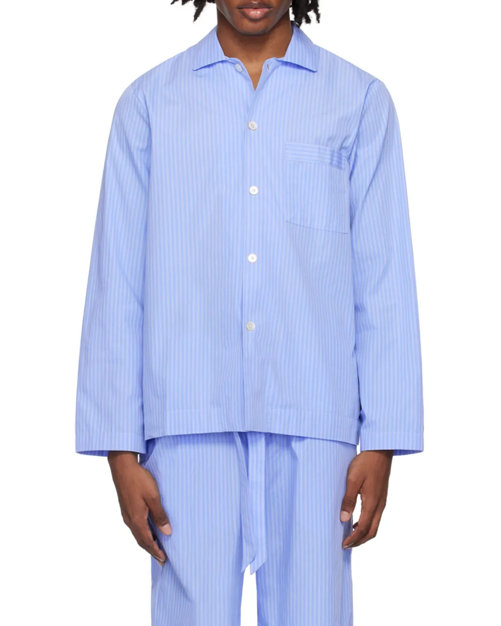 Long Sleeved Pinstriped Poplin Pajama Shirt