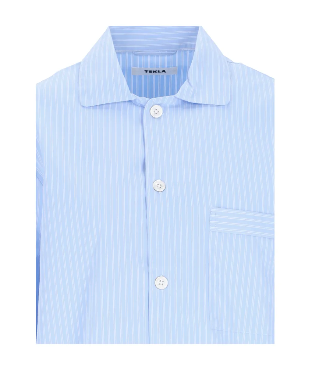 Long Sleeved Pinstriped Poplin Pajama Shirt
