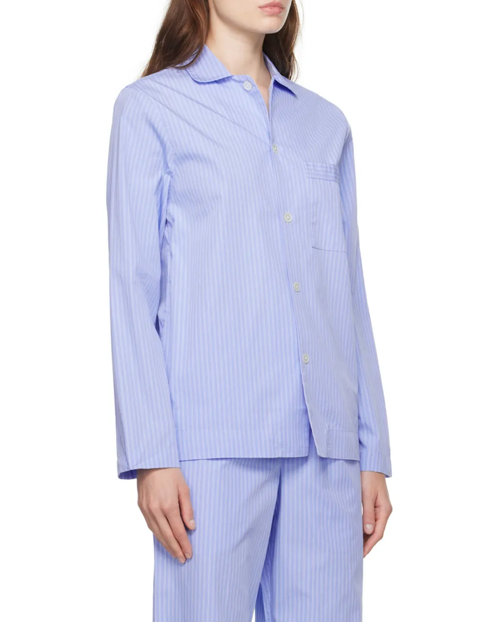 Long Sleeved Pinstriped Poplin Pajama Shirt