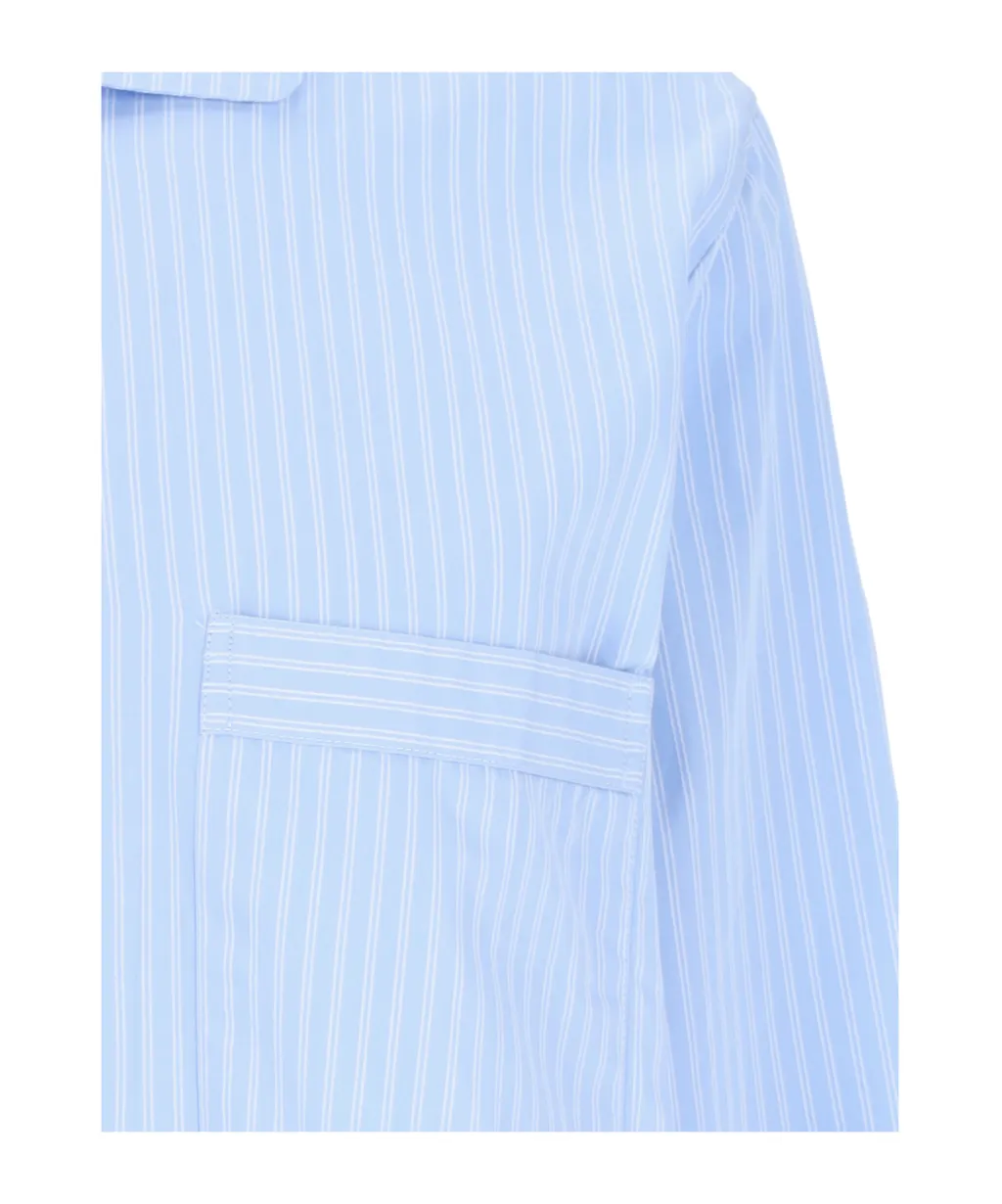 Long Sleeved Pinstriped Poplin Pajama Shirt